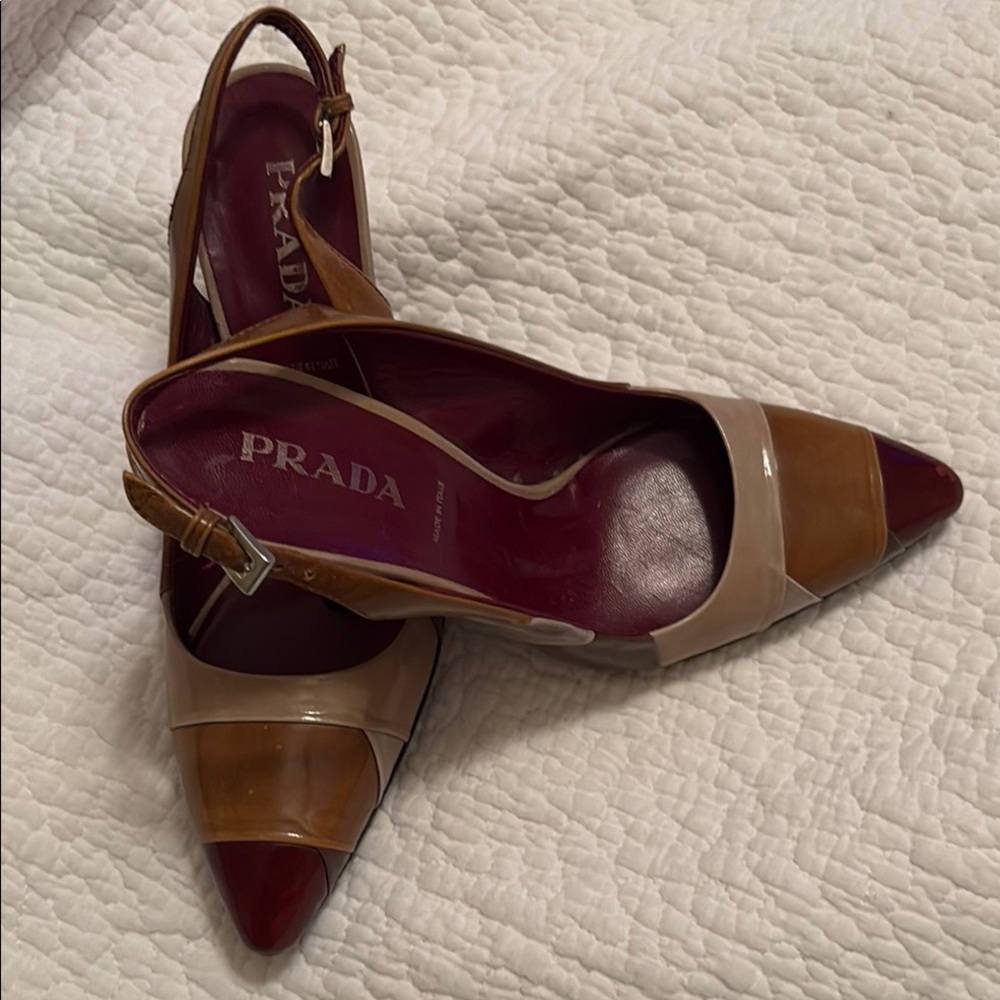 Prada Cream and Brown Heels Luxurious Stiletto Design